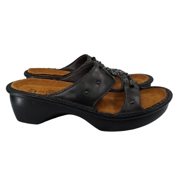 Naot Black Leather Wedge Beaded Sandals Size 36 US 6 Comfort Rhinestone - Picture 10 of 12